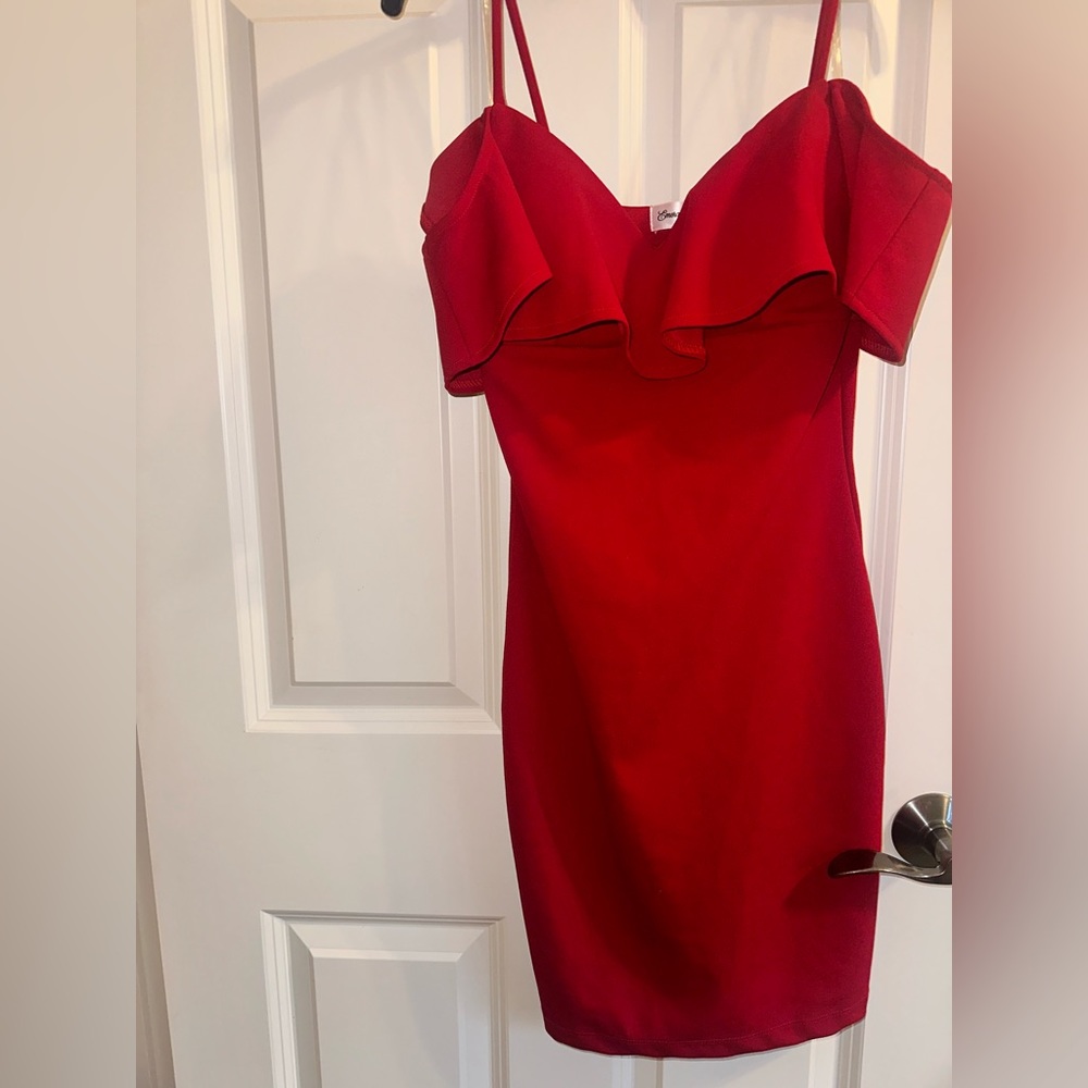 Emerald sundae red ruffle mini dress NEW
